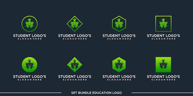 Vector establecer el paquete de vectores de diseño de logotipo de estudiante premium