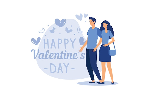 Establecer pareja enamorada Feliz Día de San Valentín 14 de febrero es el día de todos los amantes estilo vector plano