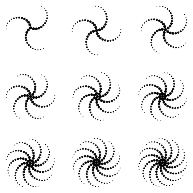 Vector establecer el patrón espiral de hélice de círculos de puntos