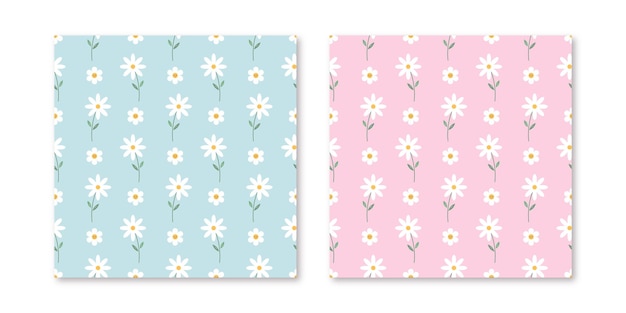 Establecer patrón de vector transparente de flor de Margarita. Patrón floral con pequeñas flores blancas sobre menta y rosa.