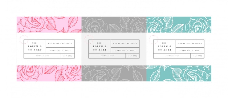 establecer patrones para cosméticos con diseño de plantilla de etiqueta. Patrones o papel de regalo para embalajes y salones de belleza. Colección botánica. Cosmético orgánico y natural.