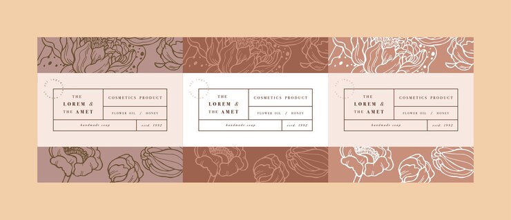 establecer patrones para el diseño de plantillas de etiquetas de cosméticos. Flores de loto. Cosmética orgánica y natural.