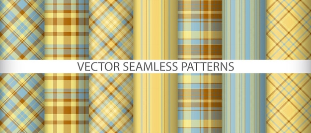 Establecer patrones sin fisuras de tartán Fondo de textura de tela escocesa Tela de vector de verificación textil