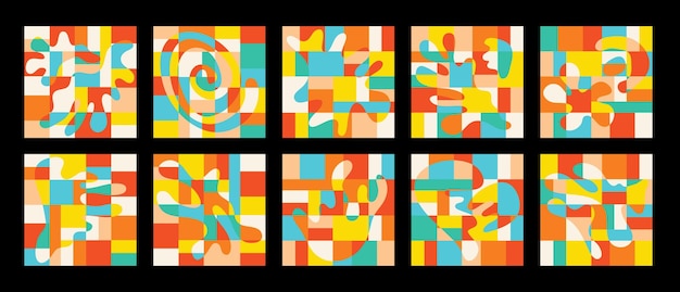 Establecer patrones geométricos abstractos estilo bauhaus estético moderno sin costuras dibujar mosaico de colores brillantes