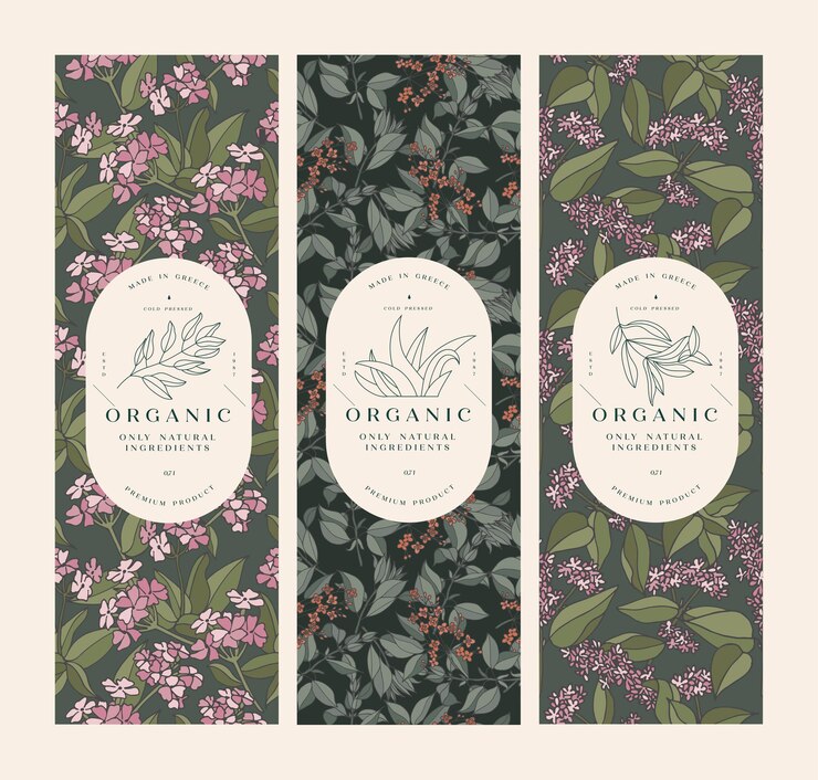 Establecer patrones vintage para cosméticos con diseño de plantilla de etiqueta