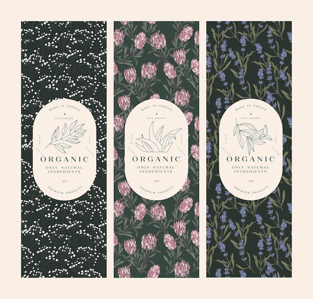 Establecer patrones vintage para cosméticos con diseño de plantilla de etiqueta
