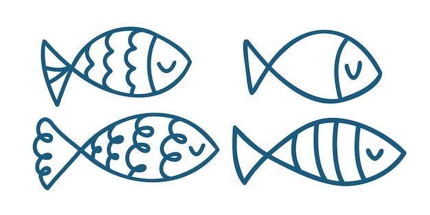 Establecer peces dibujados a mano doodle. ilustración vectorial aislado sobre fondo blanco