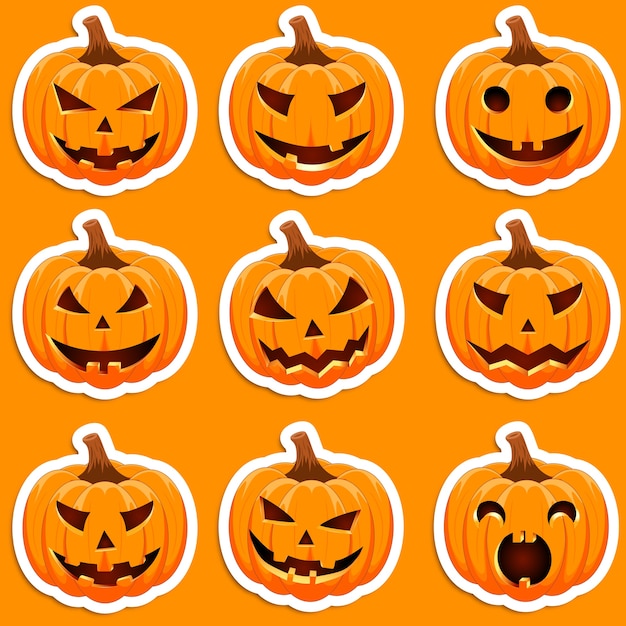 Establecer la pegatina calabaza sobre un fondo naranja.