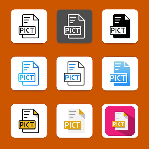 Establecer pict extensión documento icono tipo de archivo símbolo con estilo simple y fondo