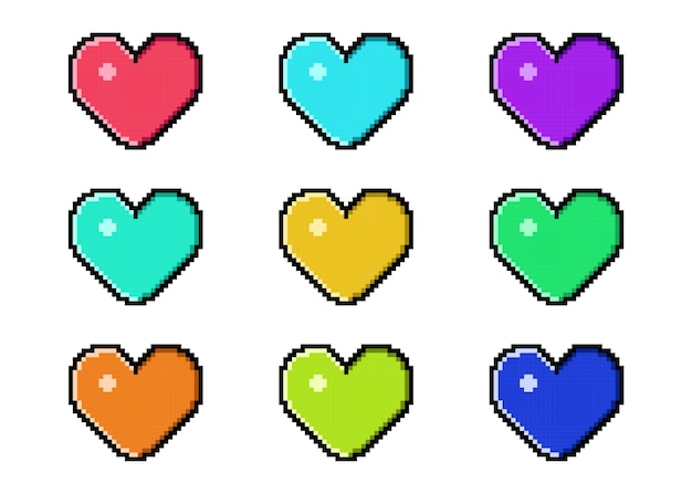 establecer pixel art icono amor vector diseño