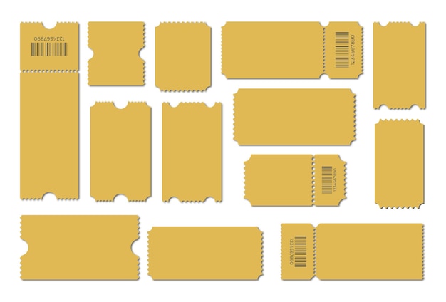 Establecer plantilla de boleto en blanco Color amarillo dorado Boletos de concierto cupones de lotería Boletos dorados