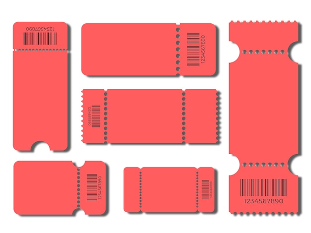 Establecer plantilla de boleto en blanco Color rojo Boletos de concierto cupones de lotería Cupón de vector
