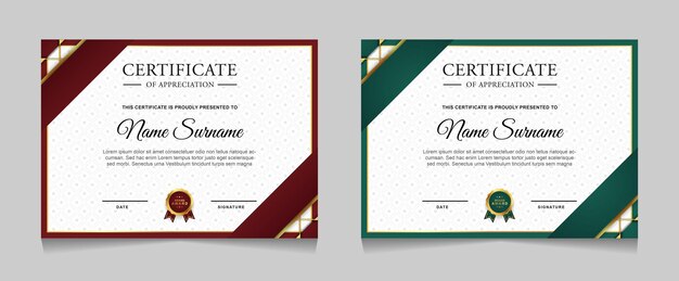 Establecer plantilla de certificado con lujo y color dorado y formas modernas