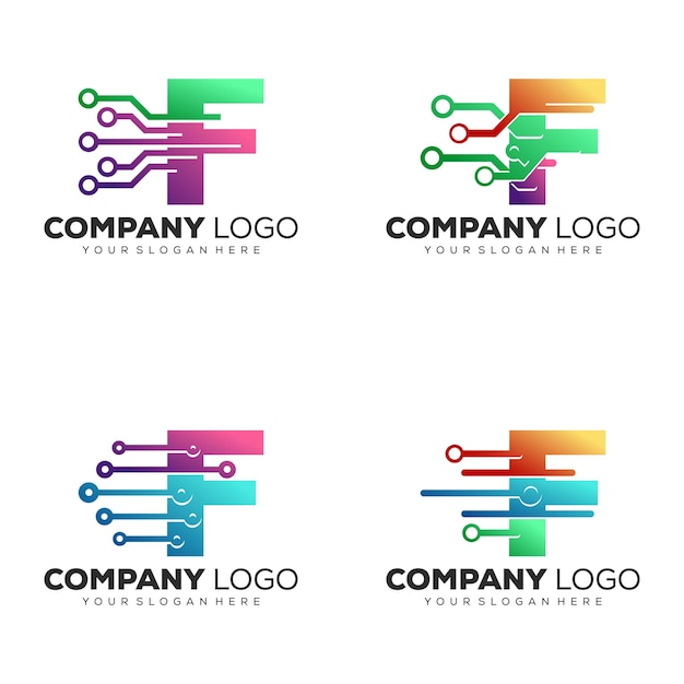 establecer plantilla de diseño de logotipo de letra inicial F de tecnología creativa