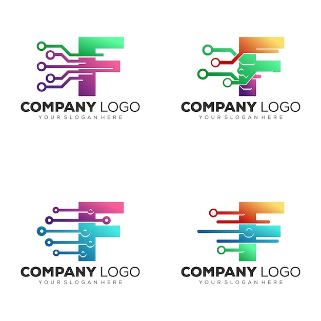 Establecer plantilla de diseño de logotipo de letra inicial f de tecnología creativa