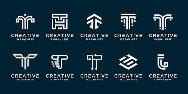 Establecer plantilla de diseño de logotipo de letra T de colección creativa.