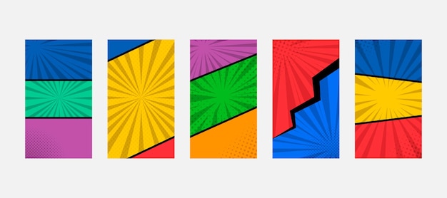 Establecer la plantilla de fondo de dibujos animados cómicos en blanco de colección para la historia de las redes sociales o el banner de historias