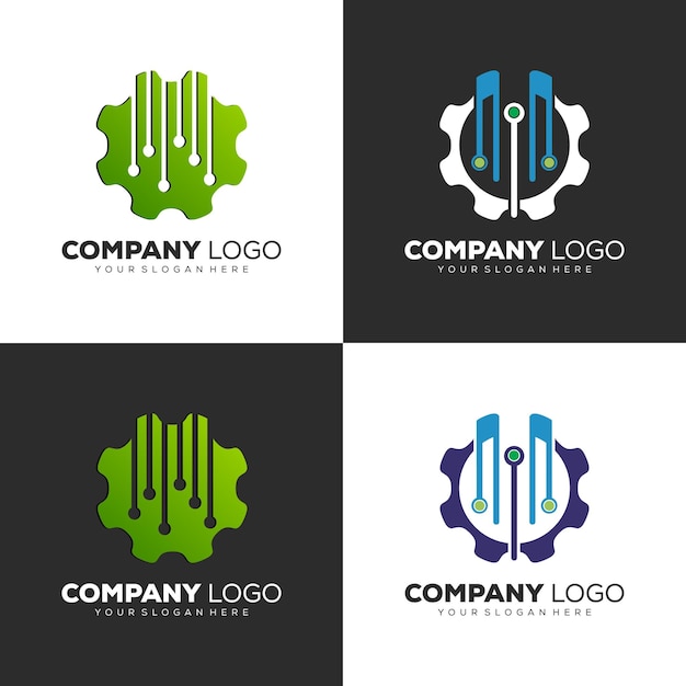 Vector establecer plantilla de logotipo de engranaje de tecnología creativa