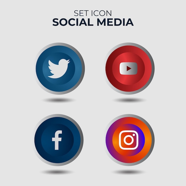 Establecer plantilla de logotipo de redes sociales de icono 3d