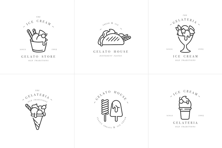 Vector establecer plantillas de diseño colorido logo y emblemas helados y helados