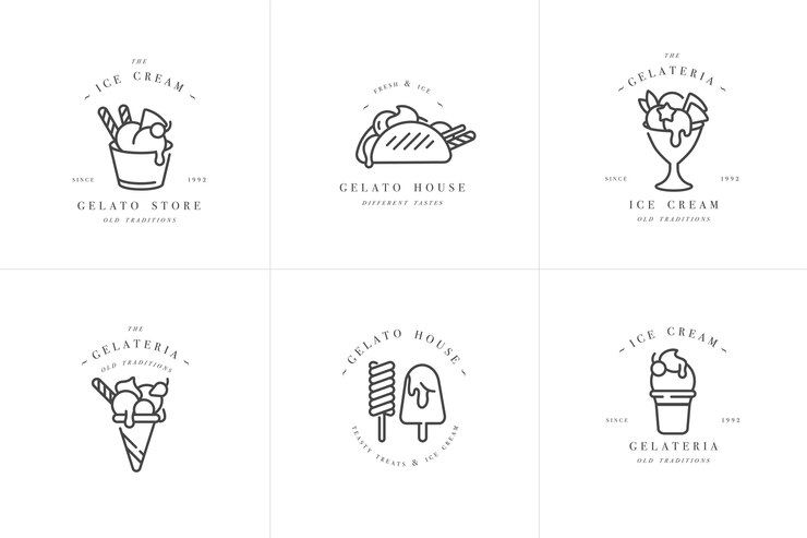 Establecer plantillas de diseño colorido logo y emblemas helados y helados
