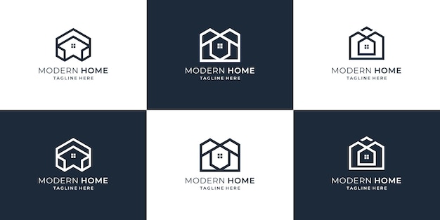 Establecer plantillas de diseño de logotipos de bienes raíces de colección.Logotipo de casa moderna, propiedad, construcción, constructor.