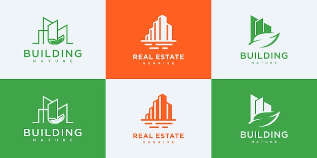 Establecer plantillas de diseño de logotipos de bienes raíces de colección.