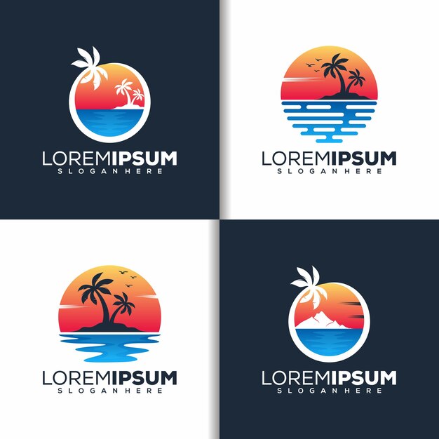 Establecer playa con plantilla de logotipo de tarjeta de negocios