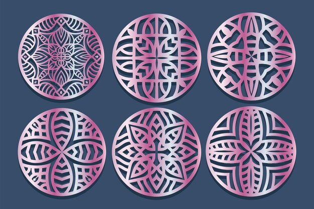 Establecer posavasos de círculo decorativo para corte por láser. Tarjeta de posavasos geométrica abstracta redonda. Corte láser de