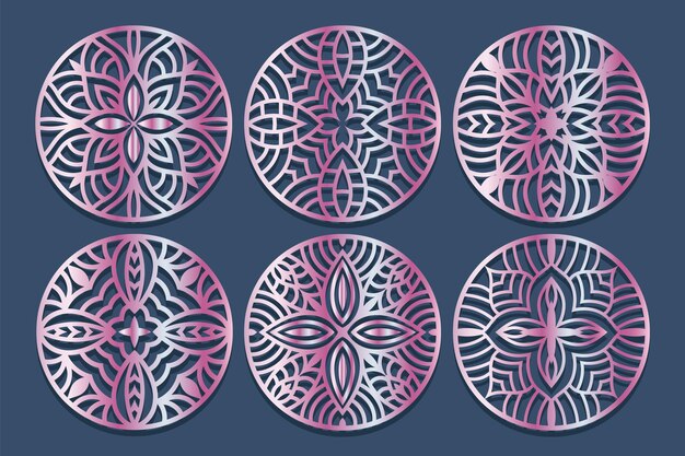 Establecer posavasos de círculo decorativo para corte por láser. Tarjeta de posavasos geométrica abstracta redonda. Corte láser de
