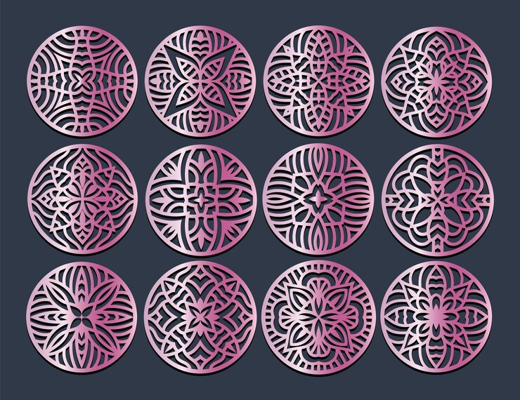 Vector establecer posavasos de círculo decorativo para corte por láser tarjeta de posavasos geométrico abstracto redondo