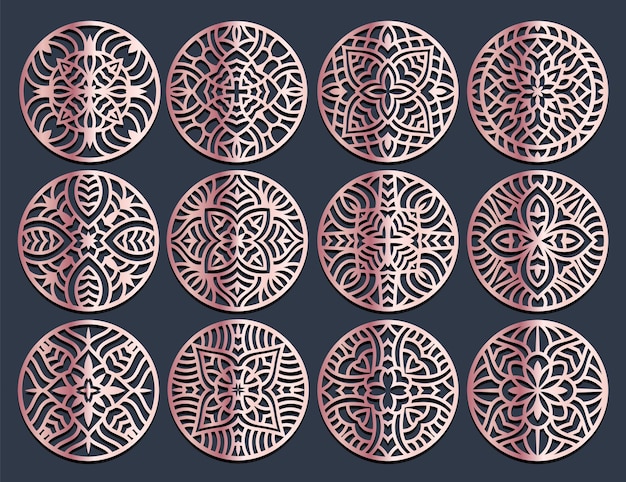 Establecer posavasos de círculo decorativo para corte por láser Tarjeta de posavasos geométrico abstracto redondo