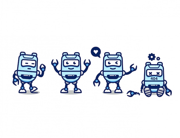 Establecer pose de mascota de dibujos animados lindo personaje AI robot