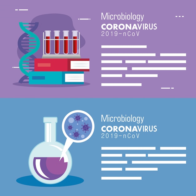 Establecer póster de microbiología para covid 19 e iconos médicos