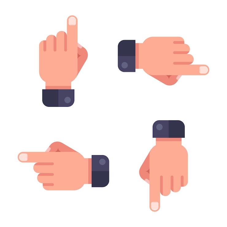 Vector establecer puntero. la mano muestra la dirección. ilustración plana