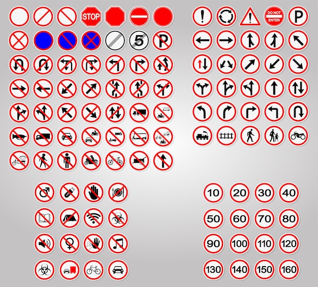 Establecer señales de tráfico ProhibiciónAdvertencia Círculo rojo Símbolo Señal aislado en fondo blanco Ilustración vectorial