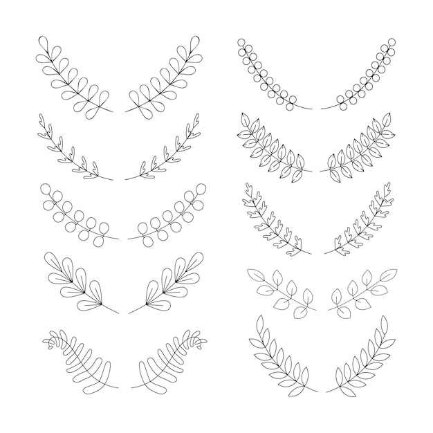 Establecer separadores de flores, insignias de libros, resaltadores, monogramas, viñetas, ramas, hierbas, arte lineal dibujado a mano