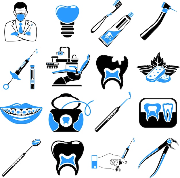 Vector establecer servicios dentales iconos de dos colores