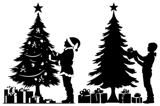 Establecer silueta árboles de Navidad con diseño de regalos vector aislado