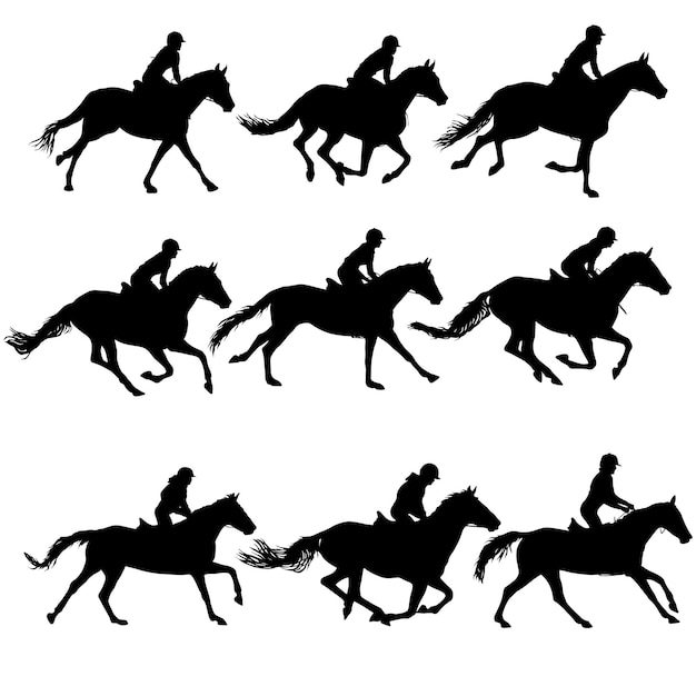 Establecer silueta de caballo y jinete sobre fondo blanco