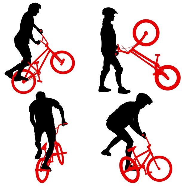 Vector establecer la silueta de un ciclista masculino sobre fondo blanco.