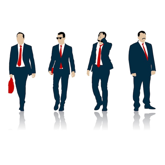 Establecer silueta hombre de negocios en traje con corbata sobre un fondo blanco