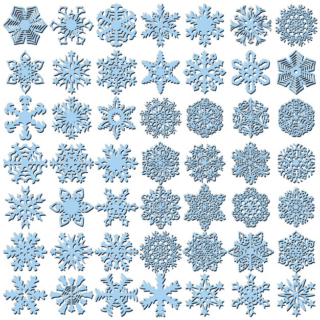 Vector establecer silueta de iconos de copos de nieve sobre fondo blanco