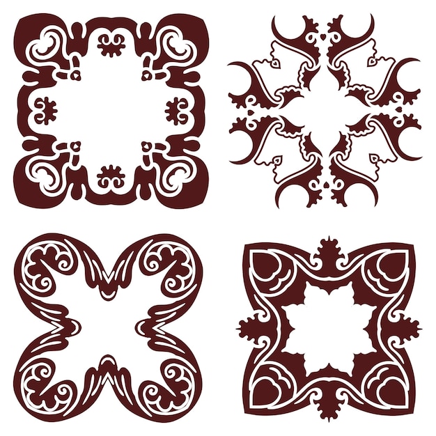 Establecer silueta de marco decorativo de dibujo a mano alzada en color marsala estilo mayólica italiana