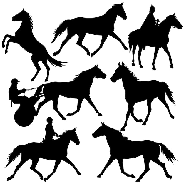 Establecer silueta vectorial de caballo y jinete