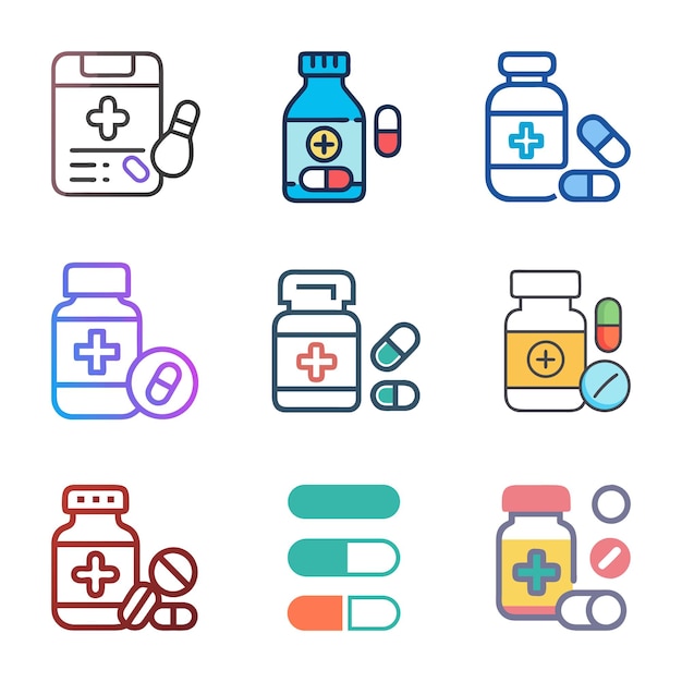 Establecer una silueta vectorial del icono del medicamento Ilustración
