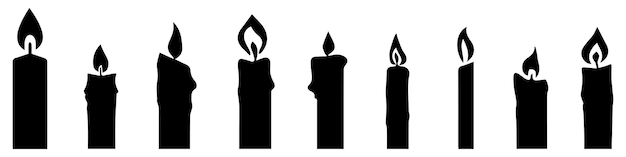 Vector establecer siluetas de velas para la religión conmemorativa y fiesta.