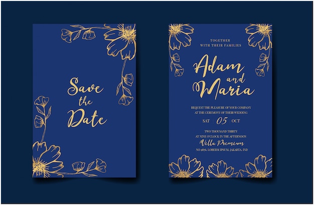 Establecer tarjeta de invitación de boda paquete con flor floral de hoja de oro