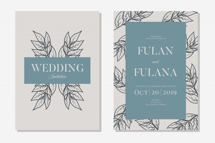 Establecer tarjeta de invitación de boda con plantilla de fondo floral de guirnalda botánica doodle dibujado a mano abstracto