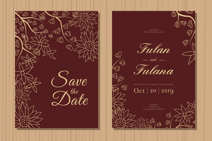 Establecer tarjeta de invitación de boda con plantilla de fondo floral de guirnalda botánica doodle dibujado a mano abstracto